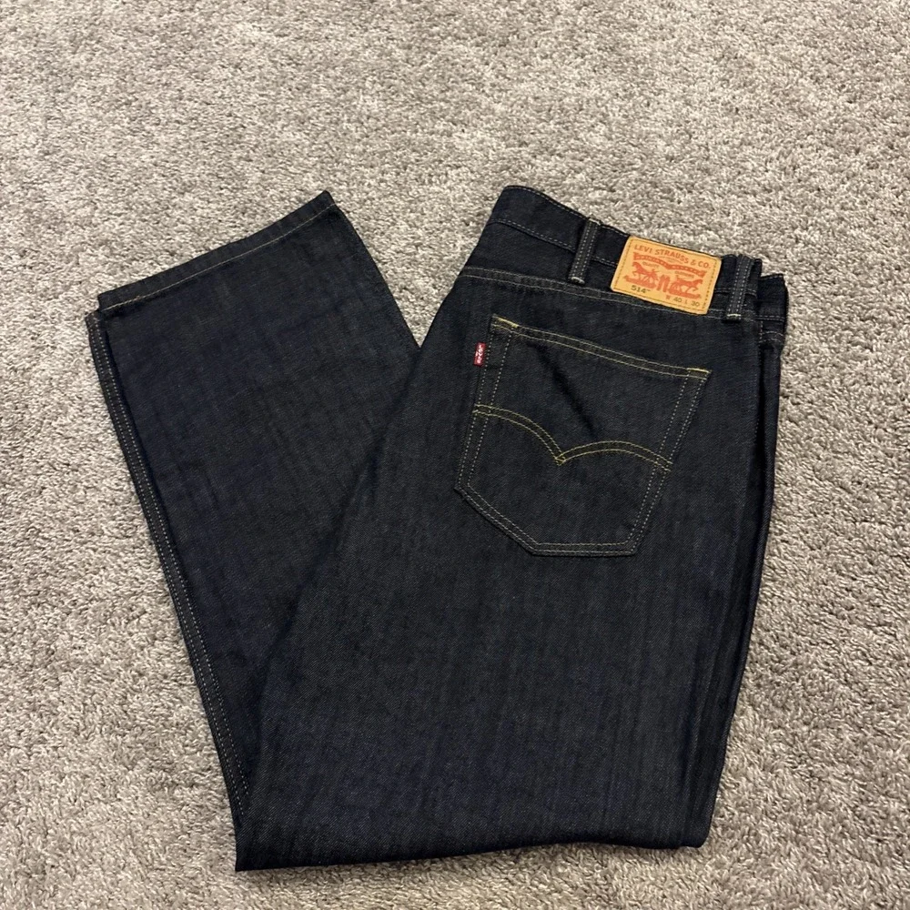 Levis 514 Straight Fit Jeans Mens 40x30 Blue Denim Dark Wash Classic Wide Leg